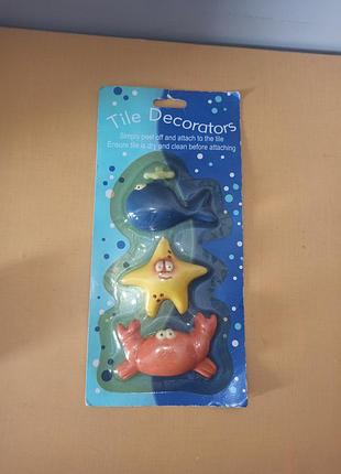Набір декору для плитки "tile decorators" з фігурками морських тварин: кит, морська зірка та краб