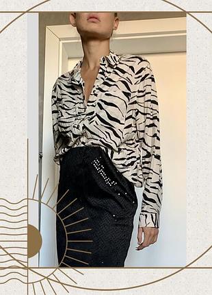 Зебра сорочка довгий рукав кишені блуза принт тренд віскоза класика ґудзики блузочка кофта oldmoney dutti
