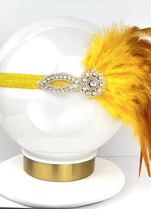 Обруч прикраса на голову з пір'ям (золотистий)