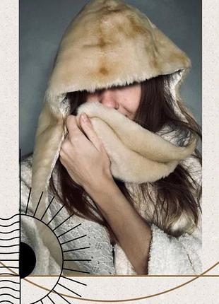 Хутро шапка шарф тренд пухнаста капюшон 2в1 на підкладці тепла y2k