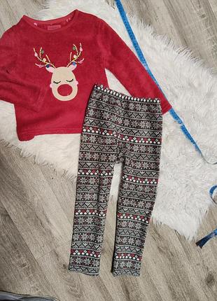 Теплая новогодняя флисовая/плюшевая пижама на рост 104-110 см