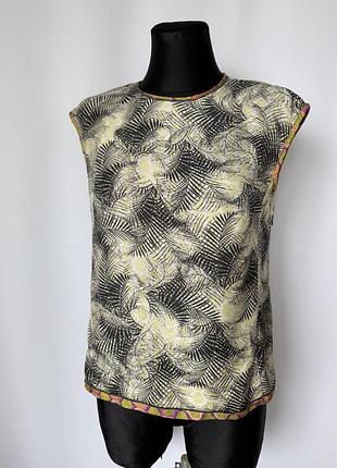 Odeeh люкс яркая шелковая блуза топ майка из плотного шелка разноцветная бежевая геометрический принт абстракция