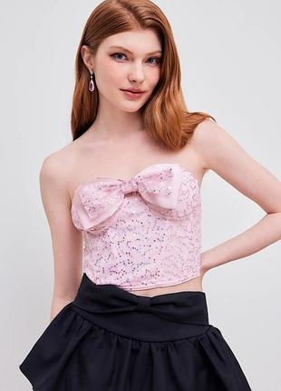 Cider розовый корсетный топ топик с бантом на шнуровке с блестки паетки нарядный барби фея принцесса