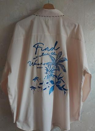 Рубашка женская river island l 48р, 50-52р., светлоа, хлопок вышивка, оверсайз