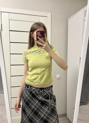 Жіночий вовняний зелений топ з ромбами прямого крою mexx