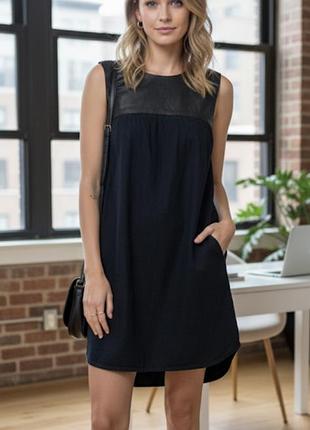 Платье джинсовое с натуральной кожей, сарафан levi’s оригинал деним , кожа размер s,xs