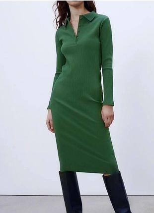 Трендова сукня в рубчик ❤️зумрудный цвет