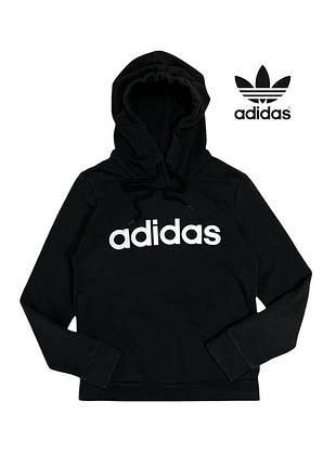 Оригинальное женское черное худи adidas котновое размер xs s спортивная кофта адидас с капюшоном женский батник женская пайта свитшот лонгслив _1