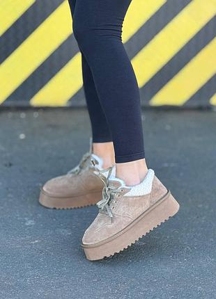 Угги на шнуровке натуральная замша