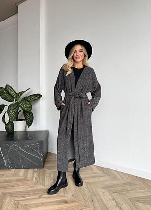 Теплий кардиган альпака довгий кардиган з поясом