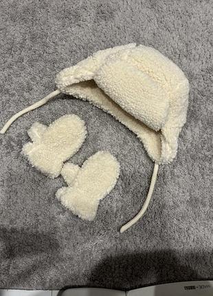Зимова шапка ушанка із рукавицями на 9-18 місяців h&m