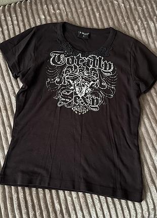 Футболка топ коричнева темна з принтом вінтажна з написом totally sexy x-mail vintage