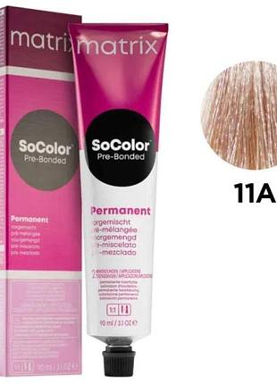 Стойкая крем-краска matrix socolor pre-bonded 11a очень светлый блондин пепельный 90 мл