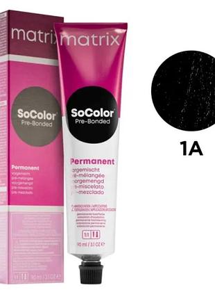 Стойкая крем-краска для волос matrix socolor pre-bonded permanent 1a иссиня-черный пепельный, 90 мл