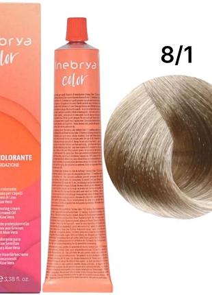 Крем-краска для волос inebrya сolor 8/1 светлый пепельный блондин с содержанием аммиака 100 мл