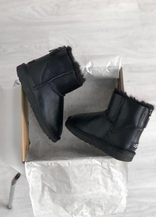 Ugg mini чоботи з замком угг в чорному кольорі з овчиною10 фото