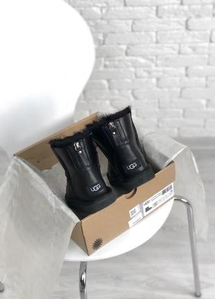 Ugg mini чоботи з замком угг в чорному кольорі з овчиною9 фото