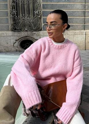 Свитер женский вязаный свободного кроя оверсайз, розовый