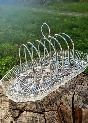 Винтажная подставка под тосты на хрустальном блюде! привезен из германии.