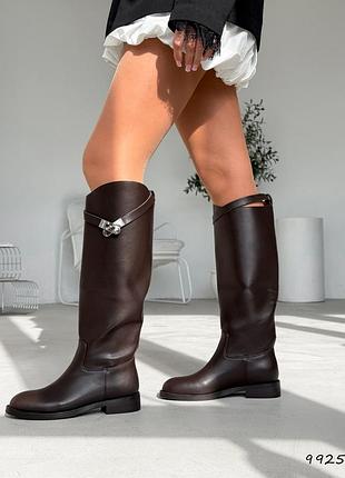 Сапоги женские коричневые кожа / демисезонные сапоги шоколадного цвета / коричневые сапоги демисезон