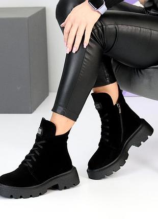 Крутые черные замшевые зимние ботинки натуральная замша