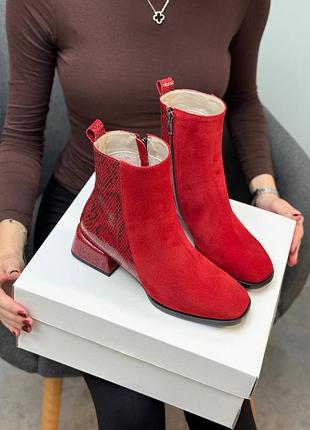 Шкіряні комбіновані оригінальні черевики червоні рептилвя