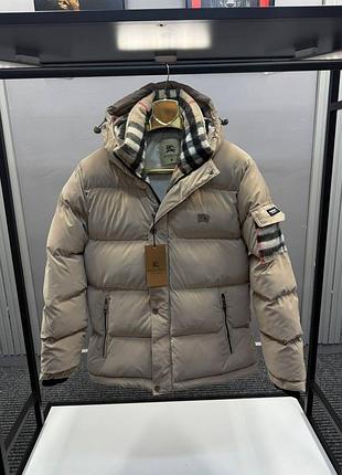 Куртка мужская бежевая в клетку с капюшоном осенняя весенняя