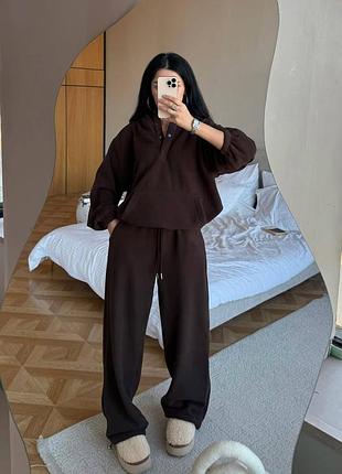Женский флисовый спортивный костюм оверсайз с капюшоном теплый качественный флис полар худи и штаны на затяжках