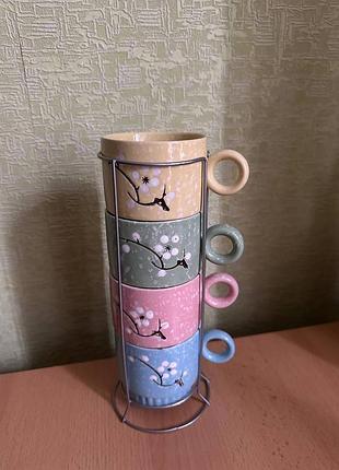 Набір чашок з підставкою новий