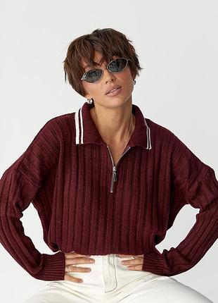 В'язана кофта-поло в широкий рубчик