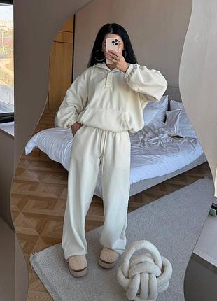 Женский флисовый спортивный костюм оверсайз с капюшоном теплый качественный флис полар худи и штаны на затяжках