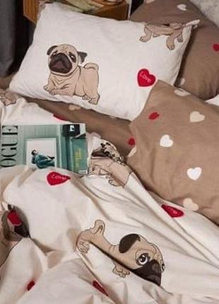 Постельное белье с мопсами полуторный комплект
