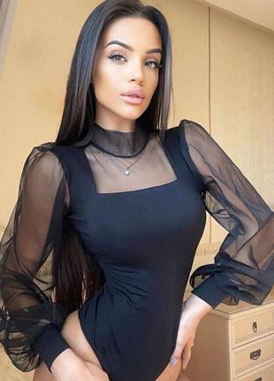 Боді з рукавами фатин