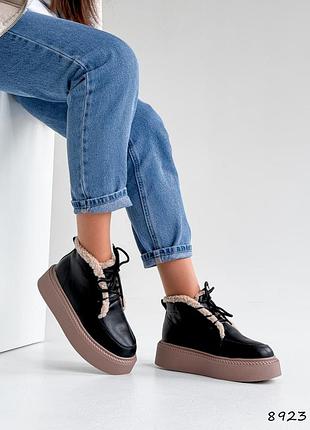 Ботинки женские nita черные, натуральная кожа зима 8923