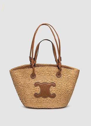 Сумка celine classic panier in raffia and calfskin