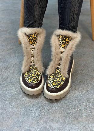 Ексклюзивні черевики високі лофери з італійської шкіри з хутром норки