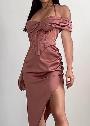 Распродажа платье oh polly меди корсетное с драпировкой