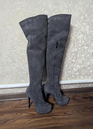 Ботфорти renzi 36 — італія, натуральна замша, платформа, високий каблук