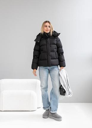 Зимняя короткая куртка пуховик пуфер со съемным капюшоном