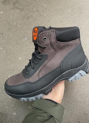 Зимові шкіряні черевикі merrell з замком коричневі з чорним