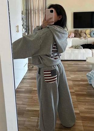 Теплый стильный оверсайз костюм зип худи брюки / качественный накат/на фиксаторах