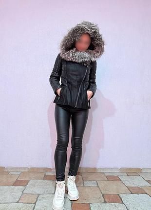 Дубльонка зимова з натуральної шкіри та замші