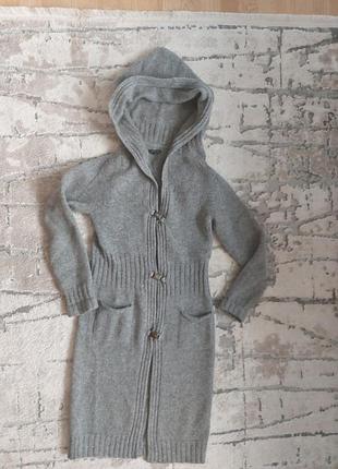 Стильний жіночий, приталений кардиган з натуральної шерсті мериноса, сірого кольору, розмір s