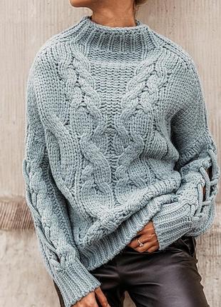 Милий блакитний светр з горловиною №627/34