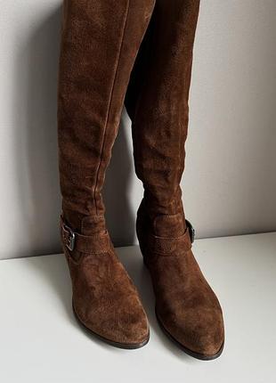 Замшеві чоботи стильні коричневі рижі