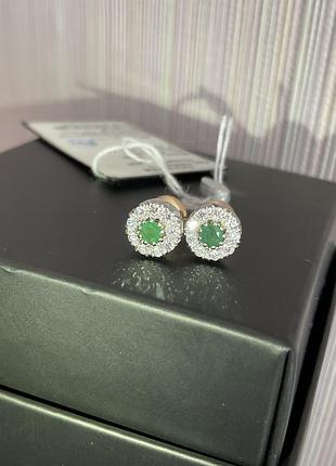 Сережи с бриллиантами. сережки золото диамант. кульчики діаманти и смарагд. изумруд.