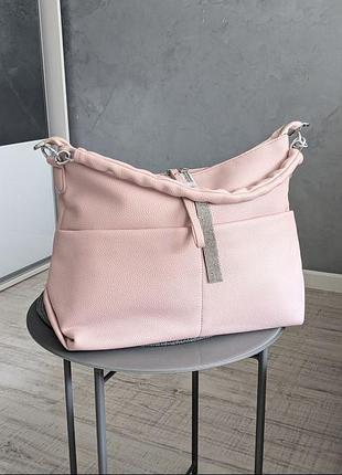 Невероятная сумка на плечо розовая (пудровая) для документов формата а4
