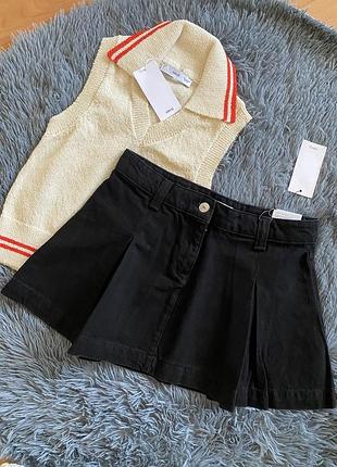 Спідниця міні джинсова зі складками кльош юбка мини джинсовая клеш с защипами