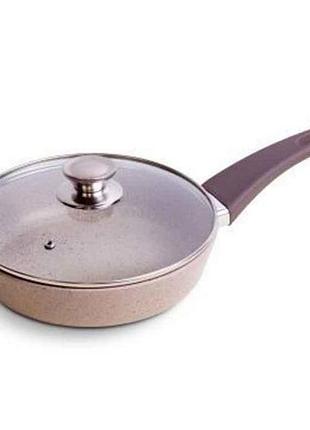 Сковорода ал. 22см аа50223 с а/п покрытием и стеклянной крышкой (светло-серый гранит) тм talko