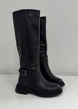 Натуральные кожаные черные сапоги еврозима